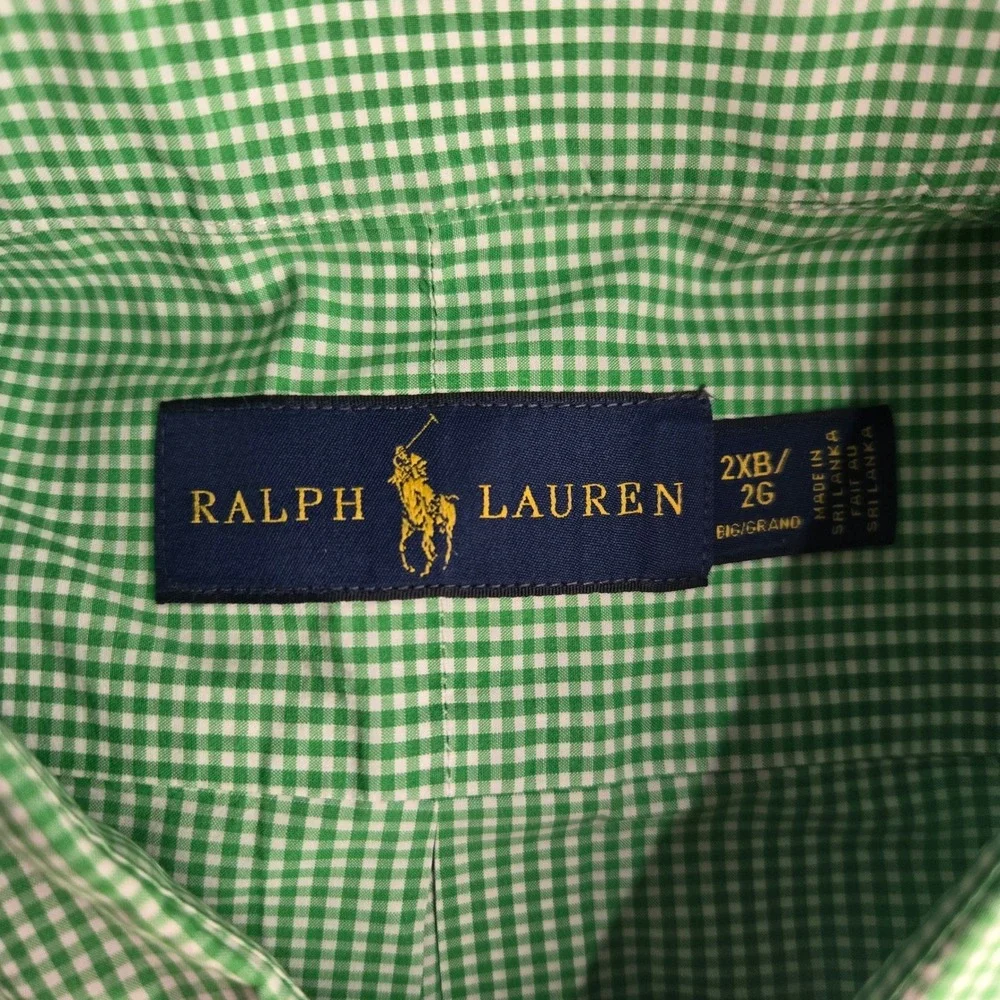 Polo Ralph Lauren Mens 2XB Green Gingham Short Sleeve Button Down Shirt Preppy